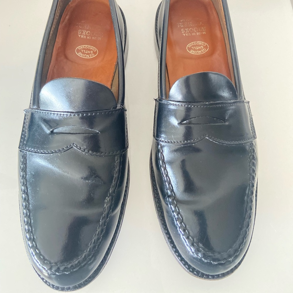 Men’s Brooks Brothers 06606 Black Shell Cordovan Penny Loafer Leather Shoes